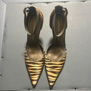 Antonio Melani sexy pony hair ankle strap heels.  10